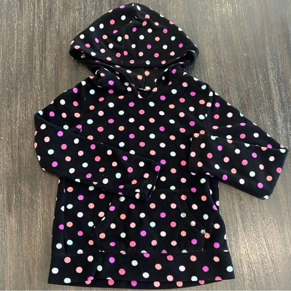 2 The Children’s Place Girls Hoodies- Aqua Leopard Print & Black w Polkadots